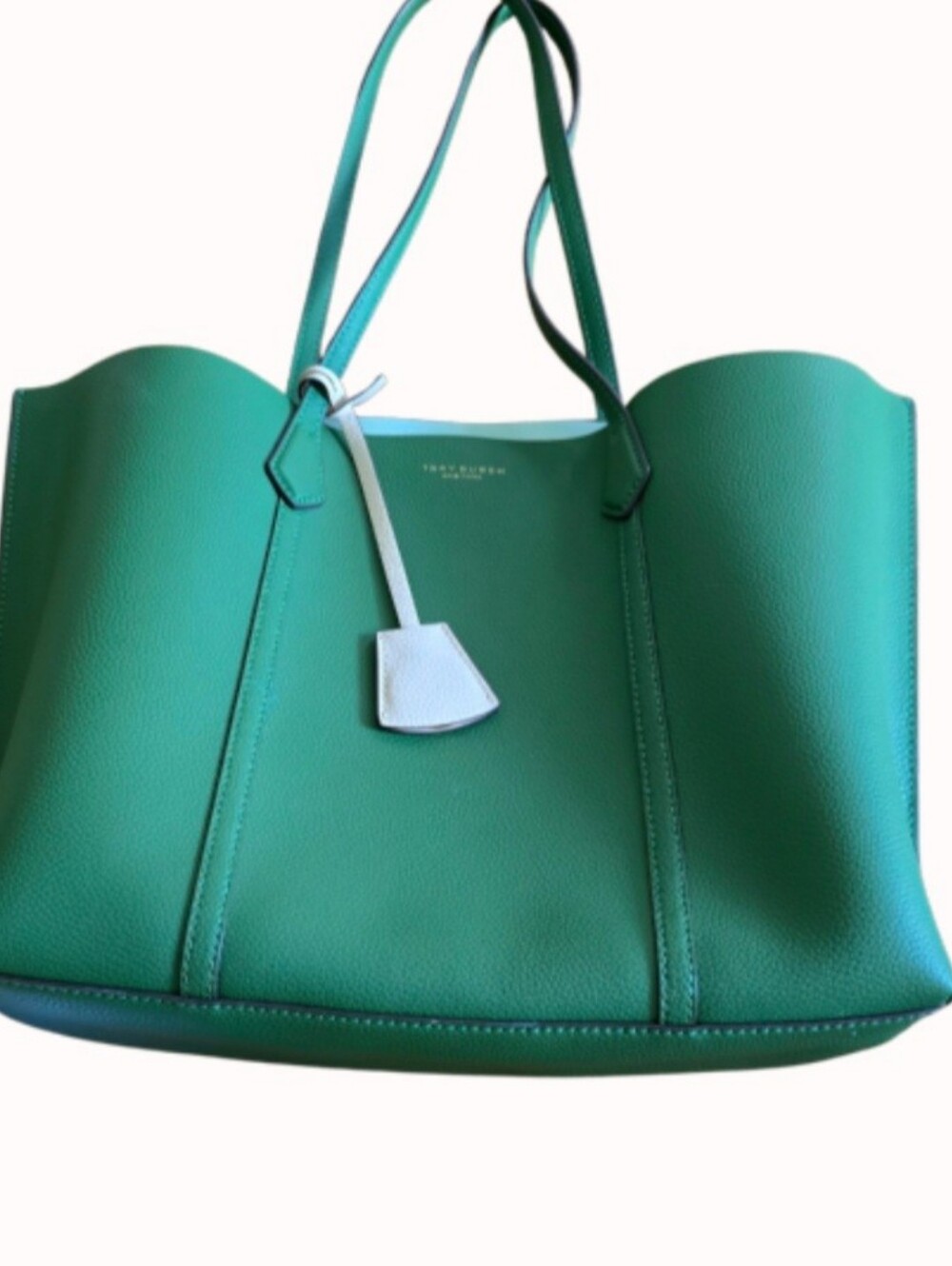Tory Burch Perry Triple Compartment Leather Tote Bag Green Shoulder Purse
